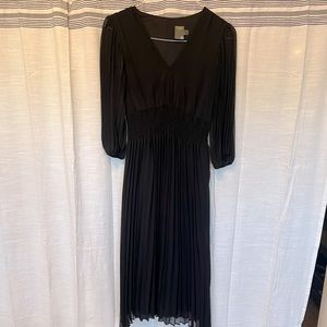Taylor Black Chiffon Pleated Dress